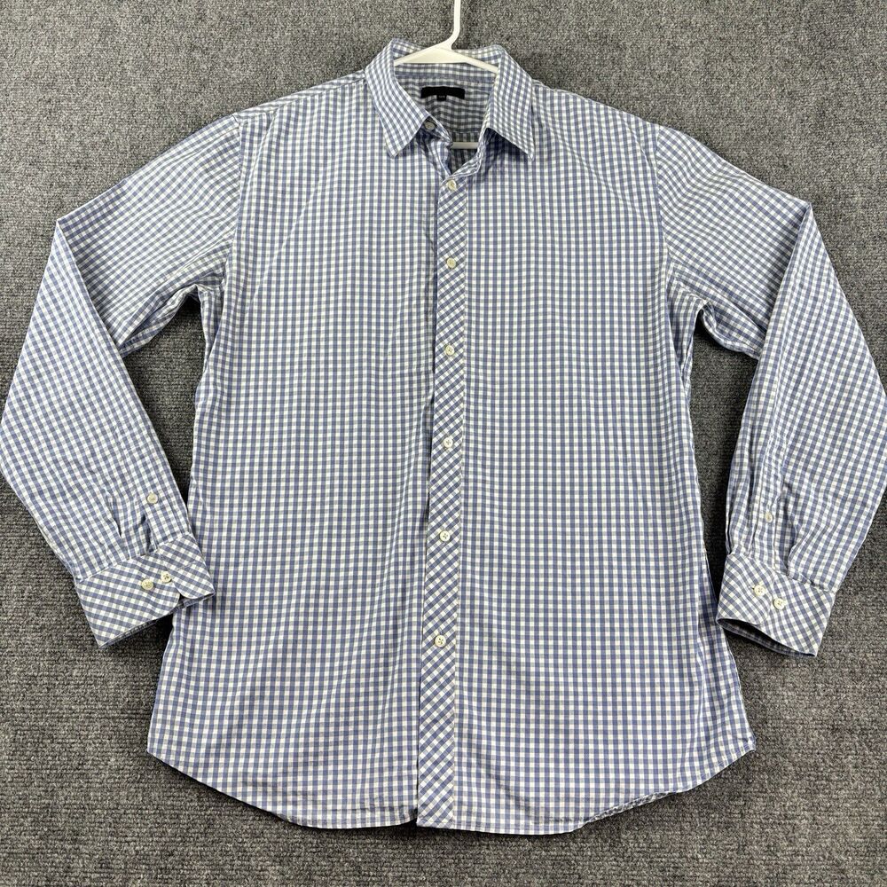 L'OXO Mens Shirt 105 Blue White Gingham Long Sleeve Button Up